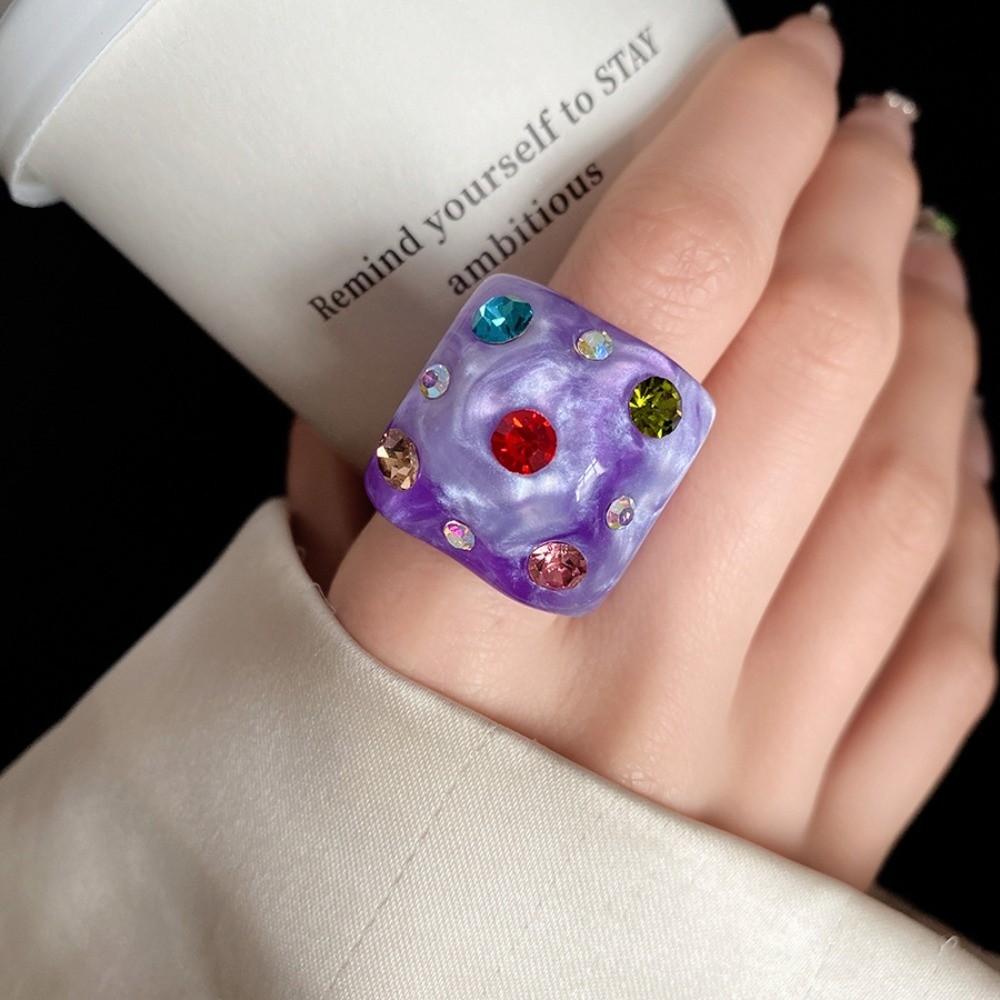 Exaggerated Resin Rhinestone Ring Korean Style Big Dome Plain Ring Ins Sweet Geometric Ring Girls