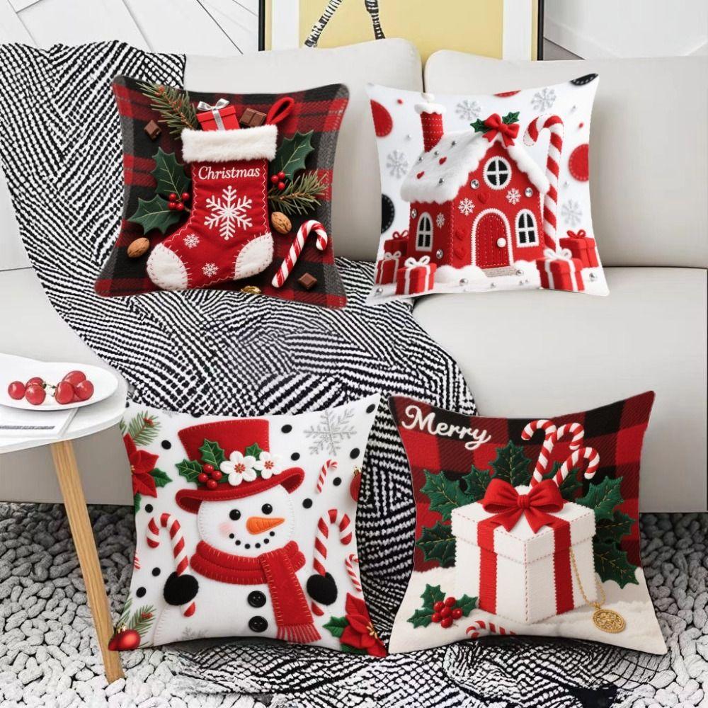 Christmas Tree Pattern Christmas Cushion Cover Plush Throw Pillow Cover Holiday Decor