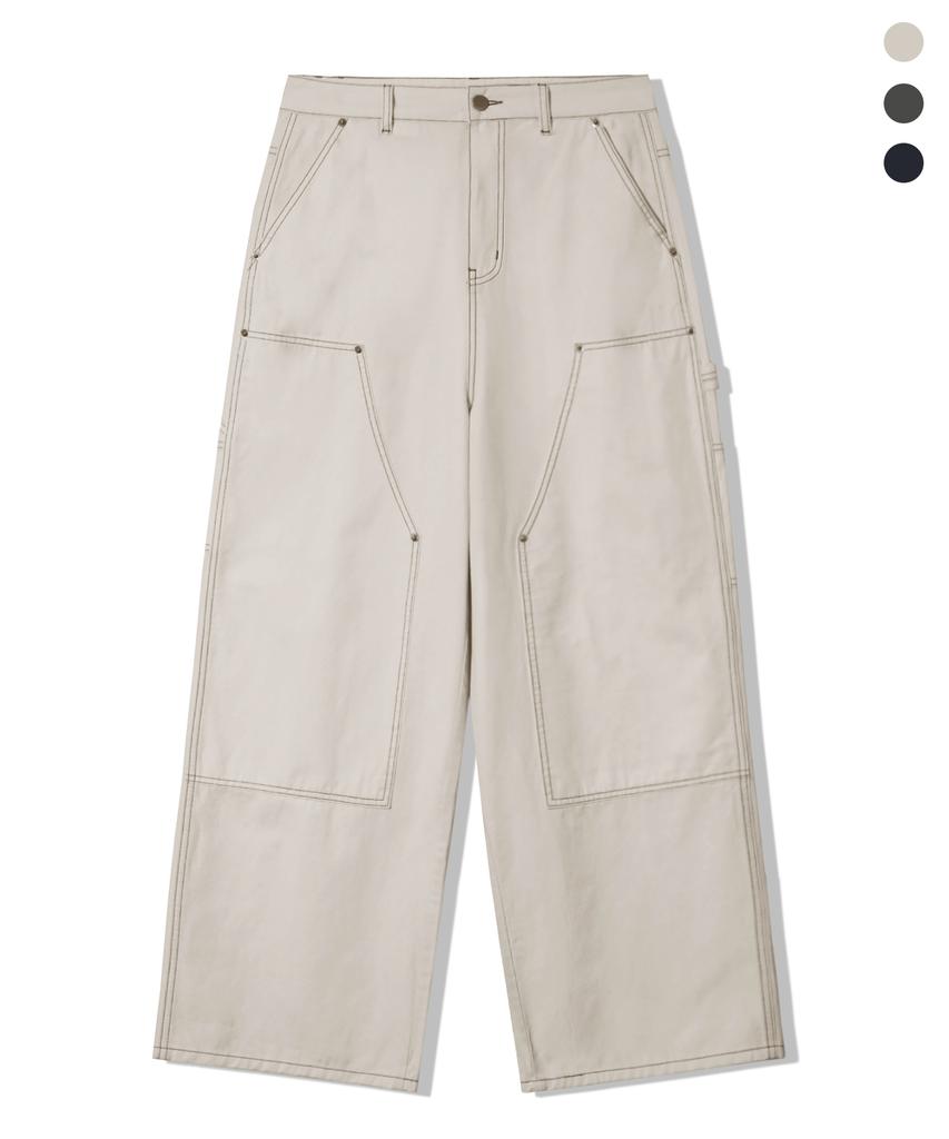 TRILLION Double Knee Carpenter Wide Cotton Pants_3Color