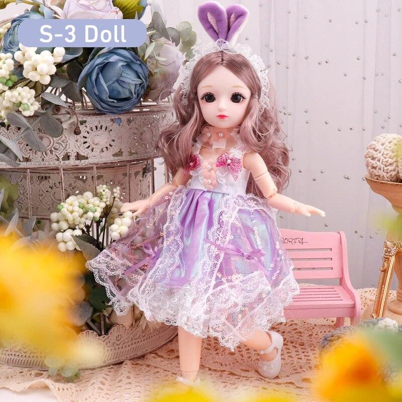 BJD Doll for Girls 30cm Anime Doll 23 Joint Movable Body with Skirt Hat Headdress Dress Up DIY Toy