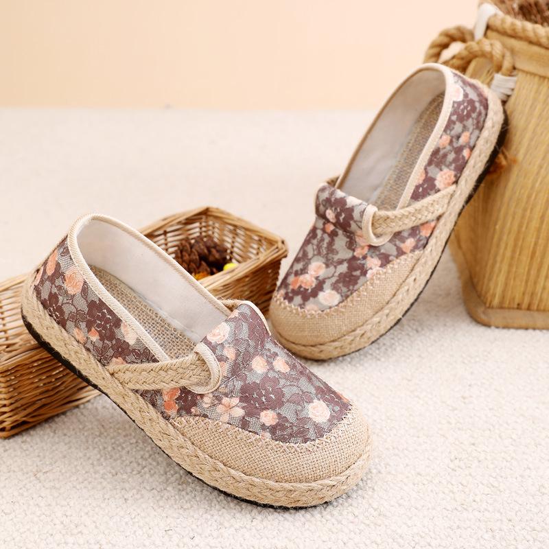 

Весенние новые женские туфли Mori в стиле ретро, пасторальные туфли рыбака, дышащие льняные ленивые туфли с одной педалью, старые пекинские тканевые туфли для женщин 40