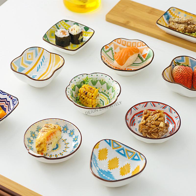 Mini Ceramic Seasoning Plates Underglaze Colored Vinegar Bowls Soy Sauce Plates Hot Pot Sauces Dishes Home Ceramic Dinner Plates
