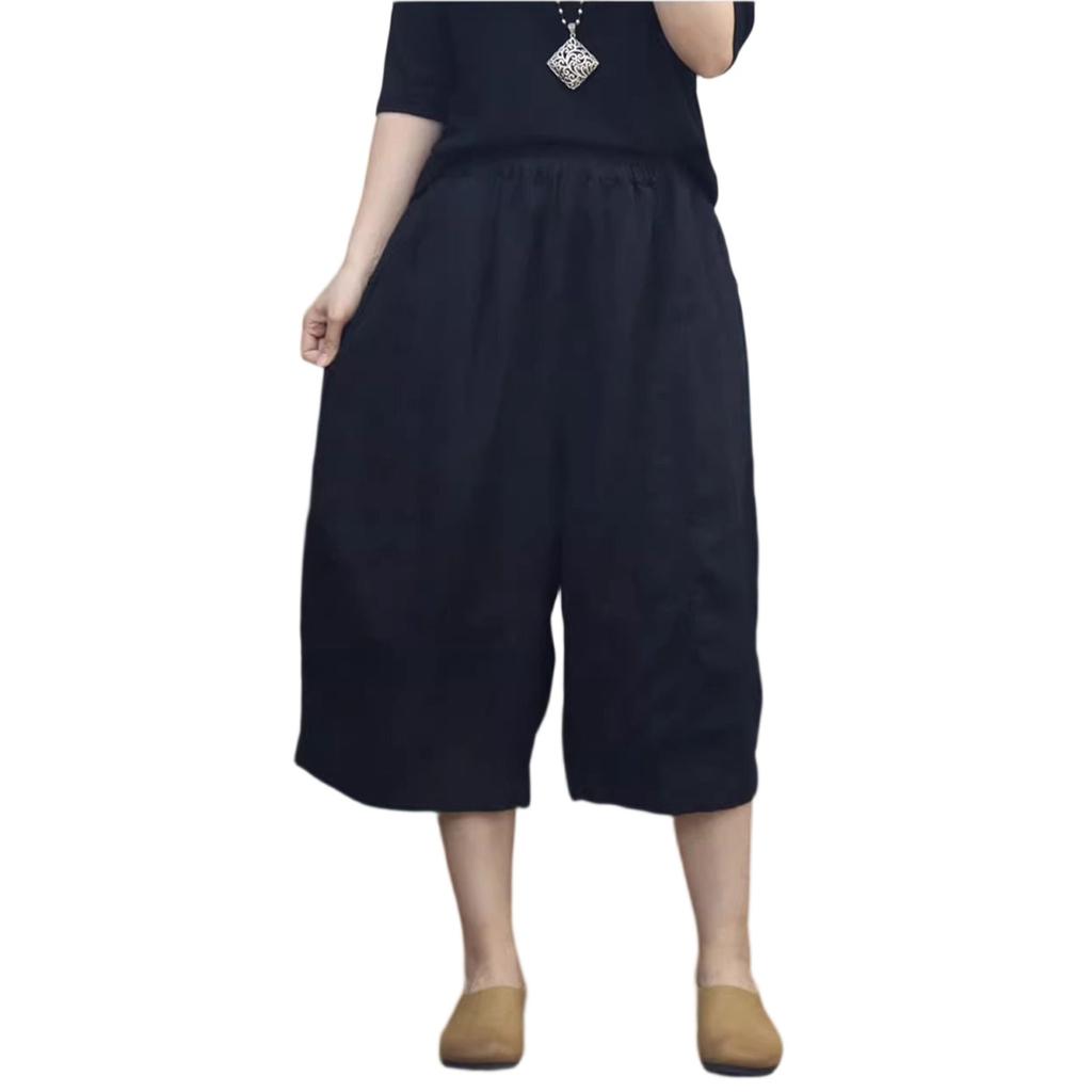 Fashionable Women's Cotton And Linen Pants, Loose Fit, Elastic Waist, Casual, , Versatile Wide-leg Pants