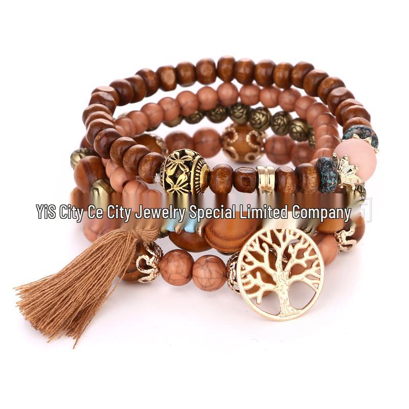 Bohemian Ethnic Multi-Layer Wooden Beaded Elastic Bracelet