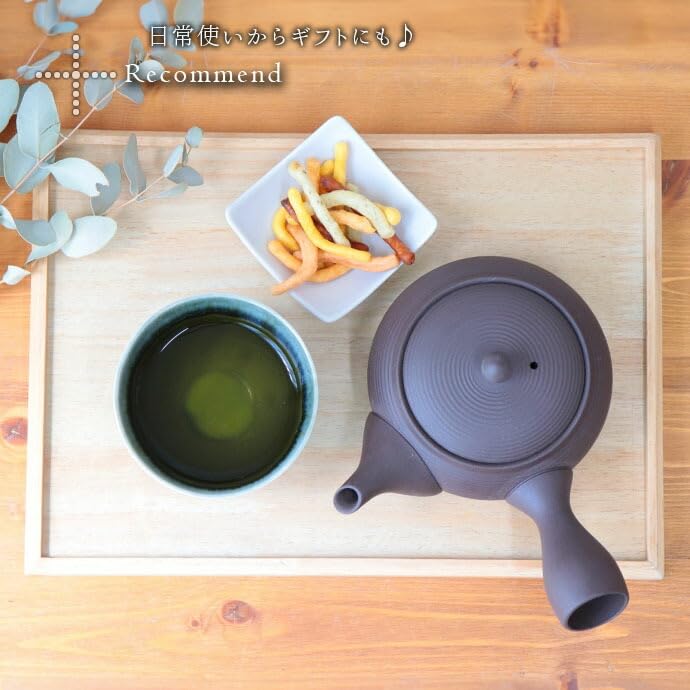 Adding Color To Your Tokoname Ware Flat and with Striped Ceramic Integrated Tea Made In Life Teapot, Round, Pattern, Mesh, Strainer, Black, 380ml,
