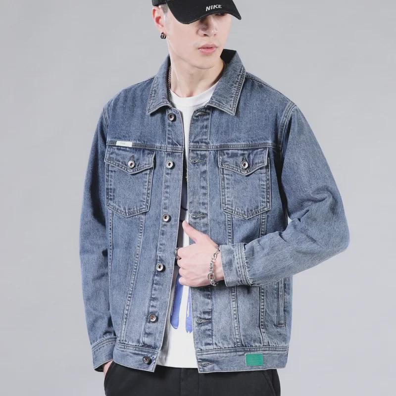 Men's Trendy Retro Loose-Fit Denim Lapel Jacket - Stylish Spring & Autumn Workwear Top