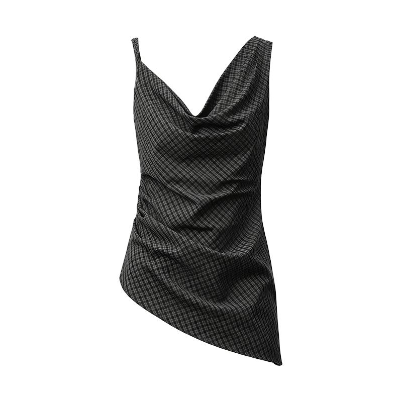 GREEN BELT Asymmetrical Plaid Camisole Top M