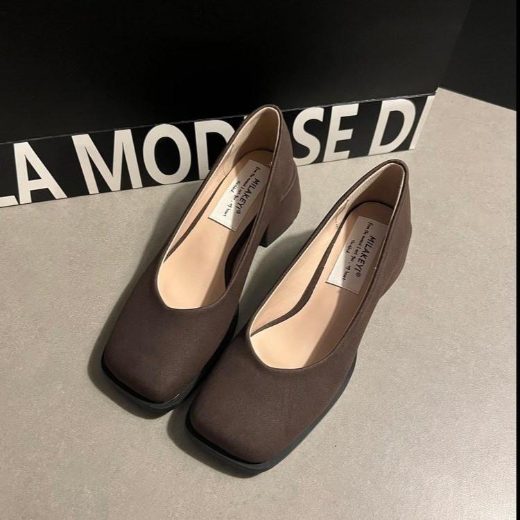 Fashion Hot Selling 2025 Spring Summer New Style Korean Versatile Mary Jane Single Shoes Large Heel Vintage Shoes Flat Bottom Bean Shoes