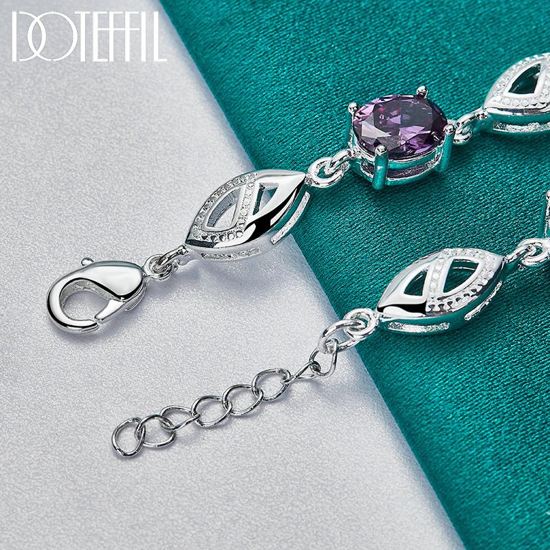Purple AAA Zircon Silver Bracelet Women's Wedding Gift Fashion Jewelry
