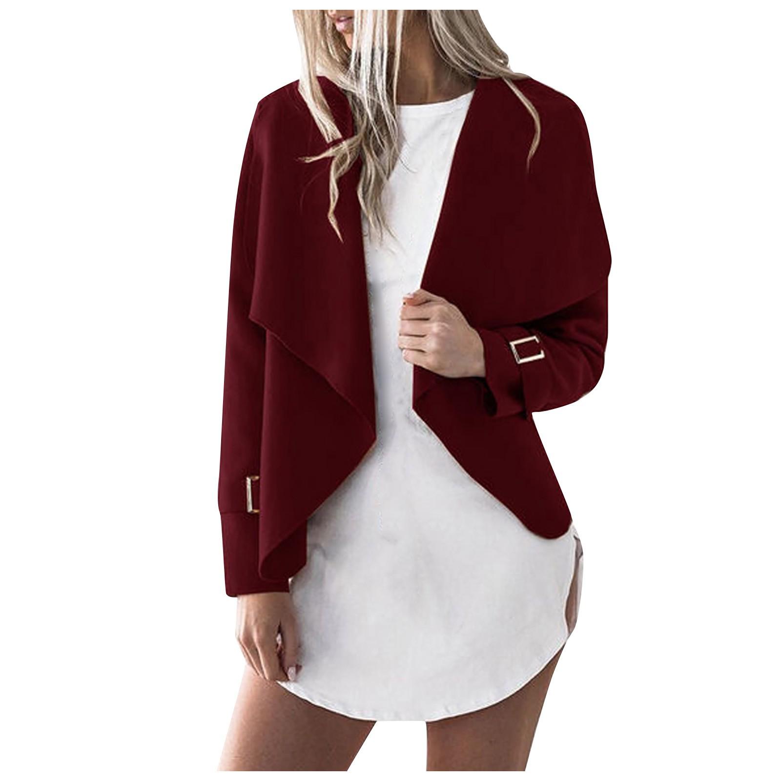 

Женский однотонный твидовый кардиган неправильной формы с длинными рукавами и лацканами M винный