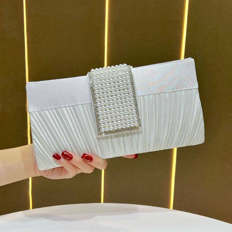 Высококлассная и элегантная сумка-клатч, Роскошная сумочка, Вечерняя сумка и Плиссированная сумка кроссбоди с жемчугом серебряный