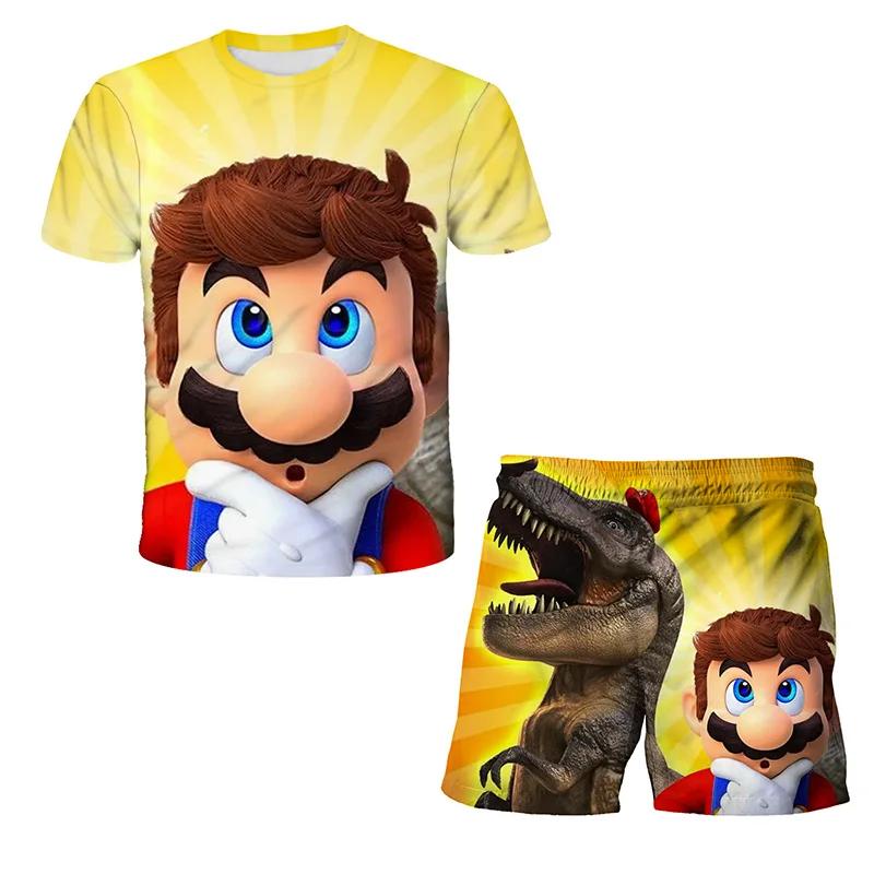 2025 MINISO Dětské oblečení Sady Cosplay Super Mario Trička Šortky 2 ks Obleky Děti Chlapci Dívky Topy Tričko Mario Bros Tričko Kalhoty Oblek