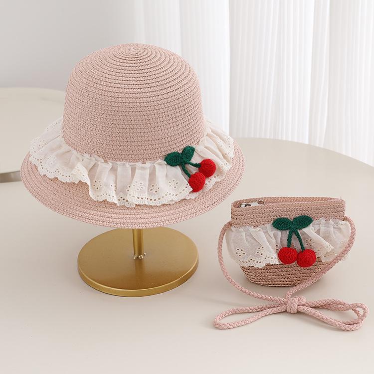 Girls' French Summer Straw Sun Hat - Wide Brim, UV Protection, Breathable Design
