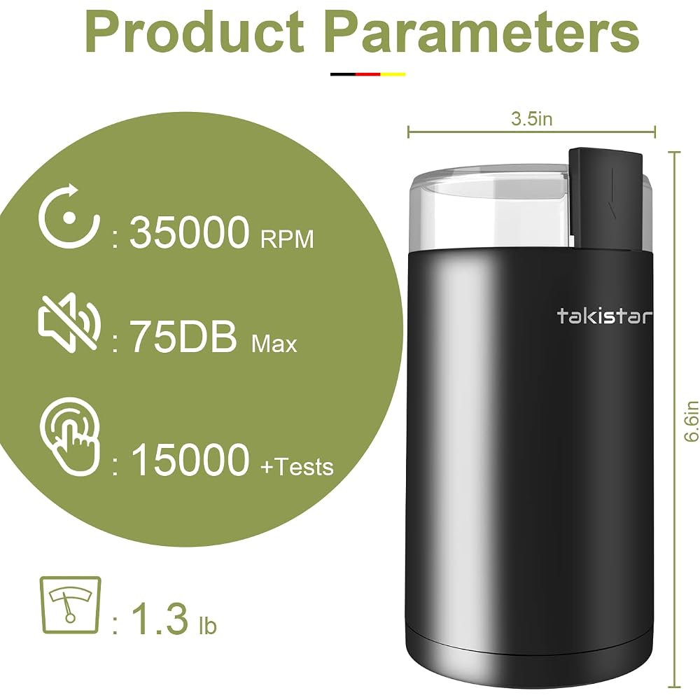 Takistar Electric Coffee Grinder High Performance Quiet Design Multi-Use for Beans Green Tea Spices Black