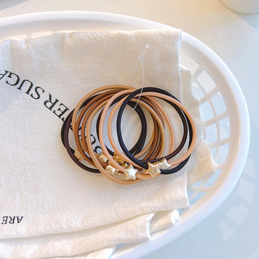 10pcs/set Simple Round Heart Square Hair Tie Highly Elastic Durable Rubber Band Ponytail Hair Rope Headwear Hair Accessories