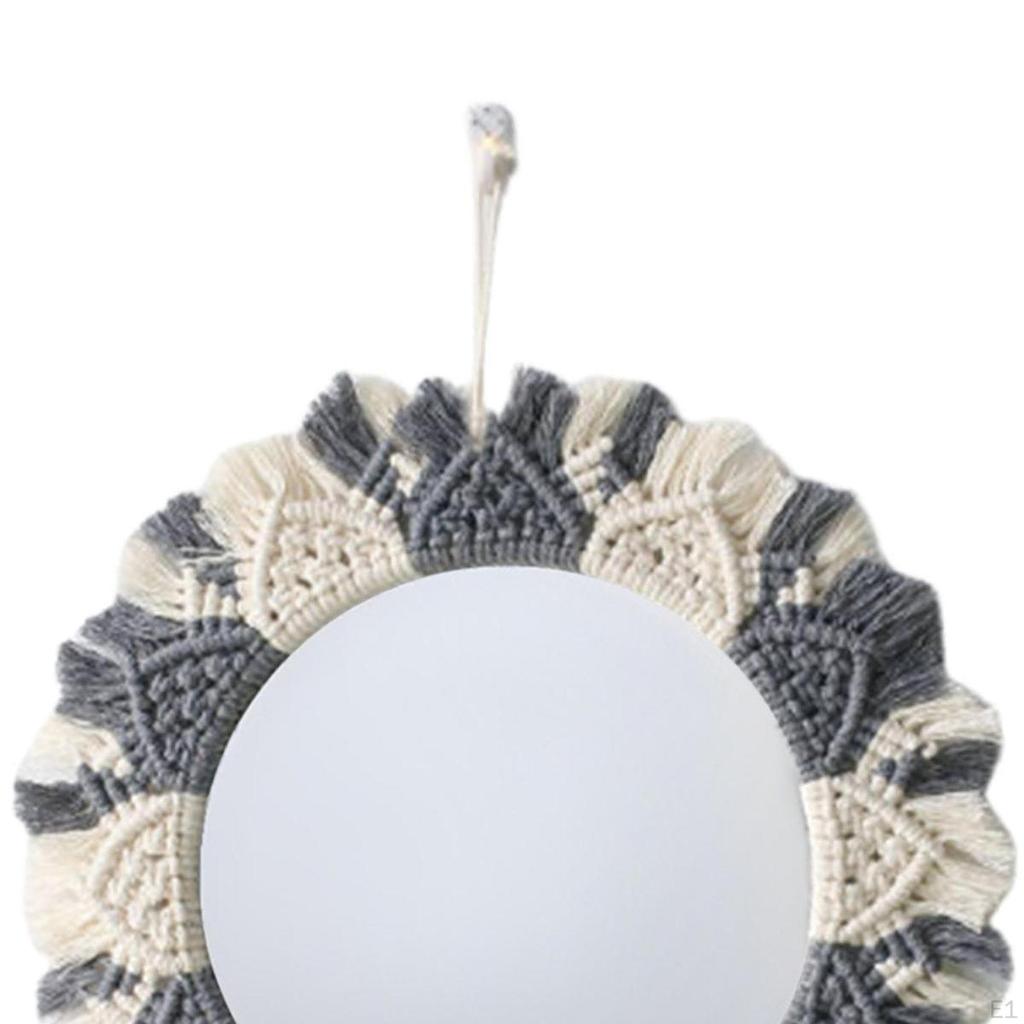Aesthetic Nursery Mirror, Handwoven Boho Wall Decor Mirror for Bathroom Art