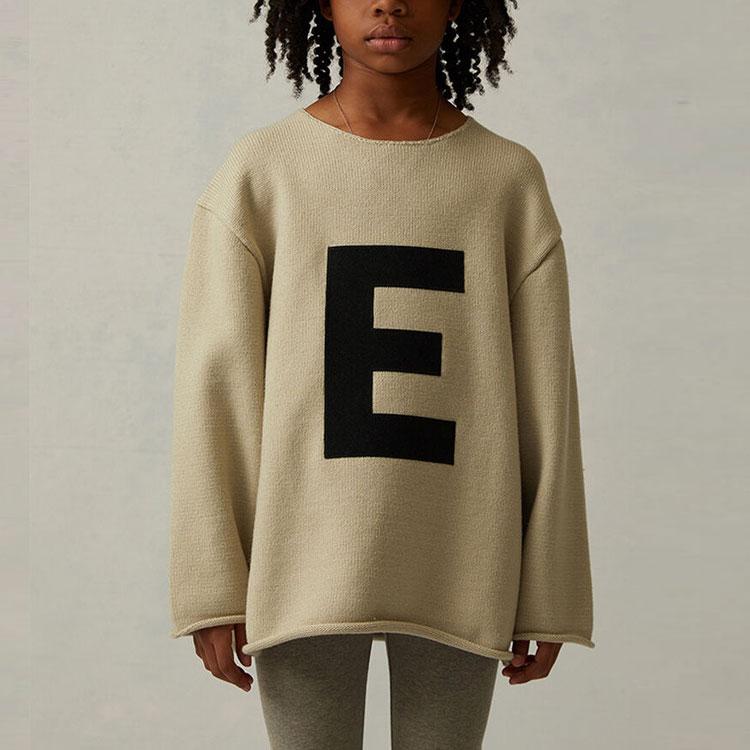 Fear Of God Essentials Big E Sweater Wheat Solid Color Letter Crew Neck Kids Sweater FOG-SS22-161