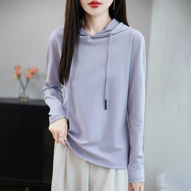 Women's Hooded Long Sleeve Sweatshirt Loose Fit Japanese Korean Casual Solid Color Cotton Spring Daily Versatile Layering Pullover Top