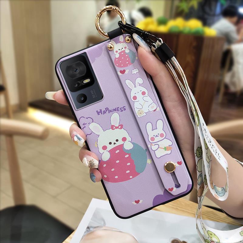 Cartoon Phone Holder Phone Case For TCL 40SE/T610K Wristband Waterproof Durable Soft Case Shockproof Anti-knock Cute
