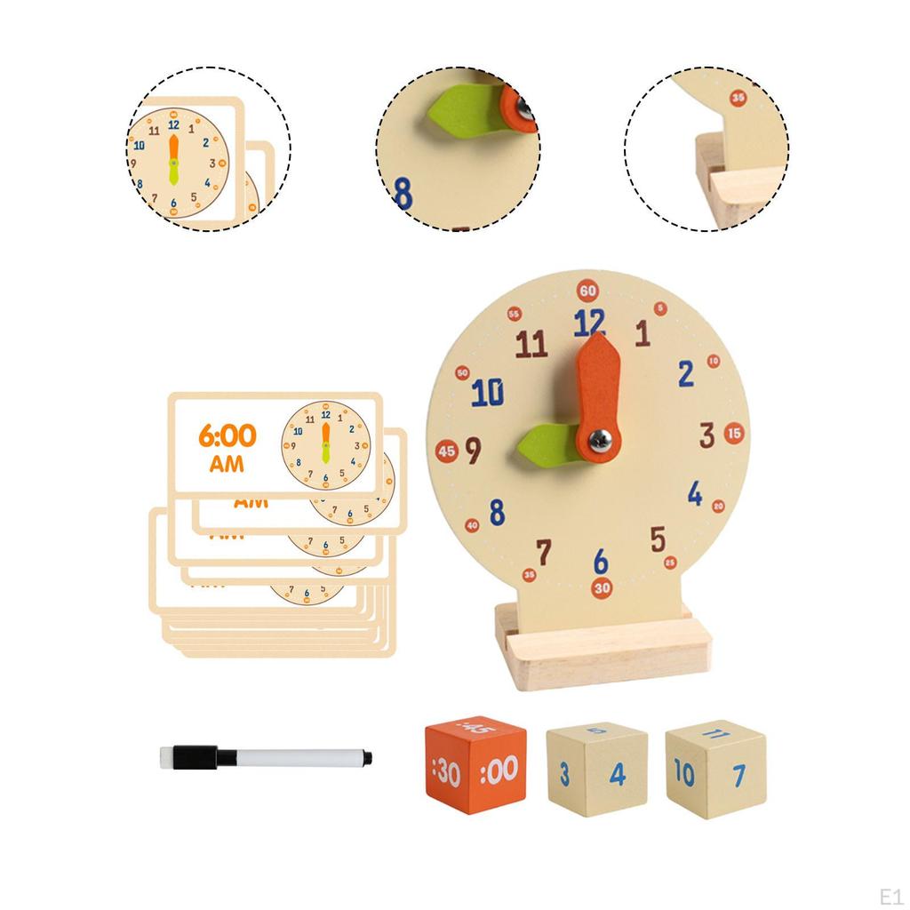 Teaching Clock for Kids Practice Educational Kindergarten Wooden Math Manipulatives
