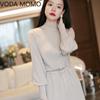 Women 2021 Autumn Winter Elegant Dresses Female Ribbed Knitted Sweater Dresses Ladies Turtleneck Long Sleeve Midi Vestidos