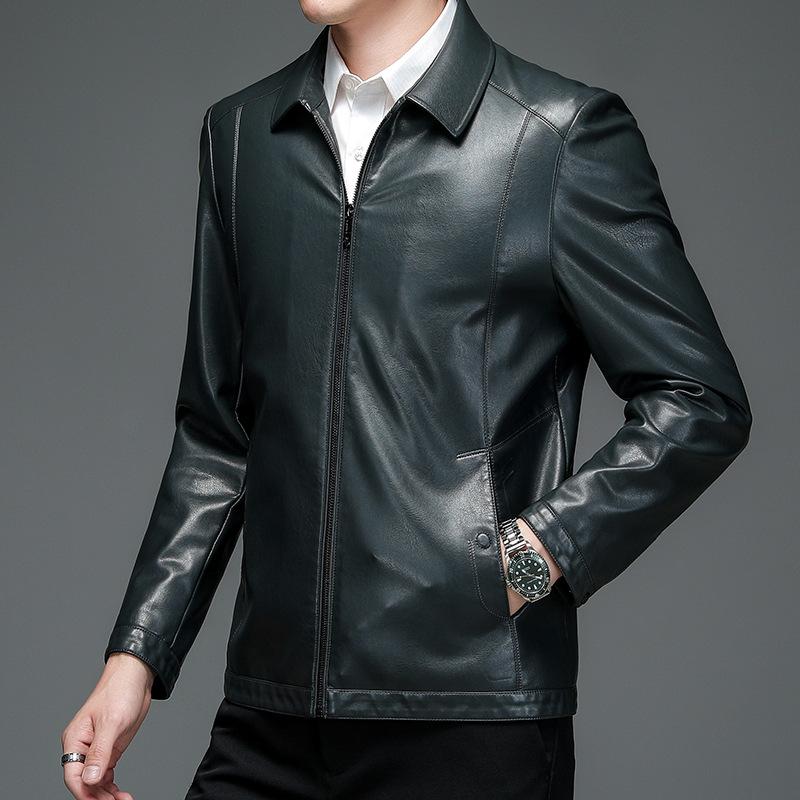 Autumn Genuine Leather Jacket Men's Slim Short Lapel Leather Jacket Middle-aged and Elderly Men's Genuine Leather Jacket