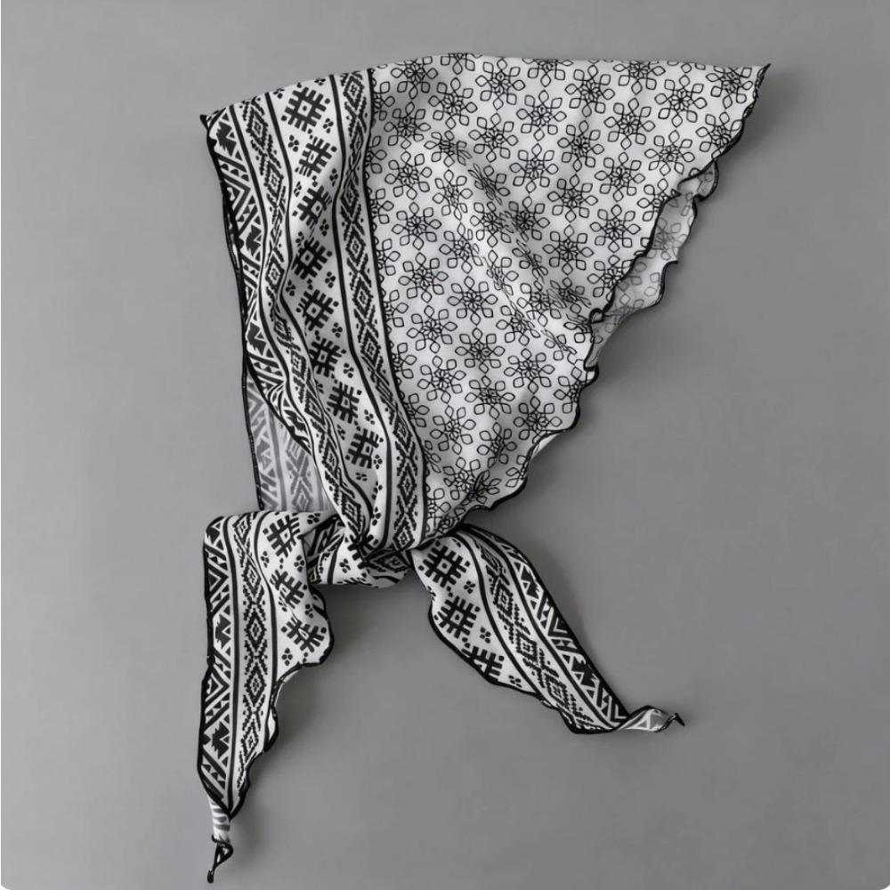 New linen Korean version retro simple black and white high temperament twill wave dot triangular square scarf shawl light luxury scarf
