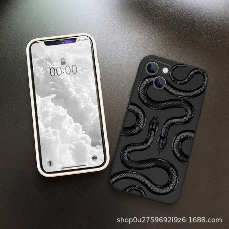 Schwarze Schlange Silikon Handyhülle für iPhone 15, 14, 13, 15 Pro Max, 12, 11, XS, S24, S23 - Frosted Design