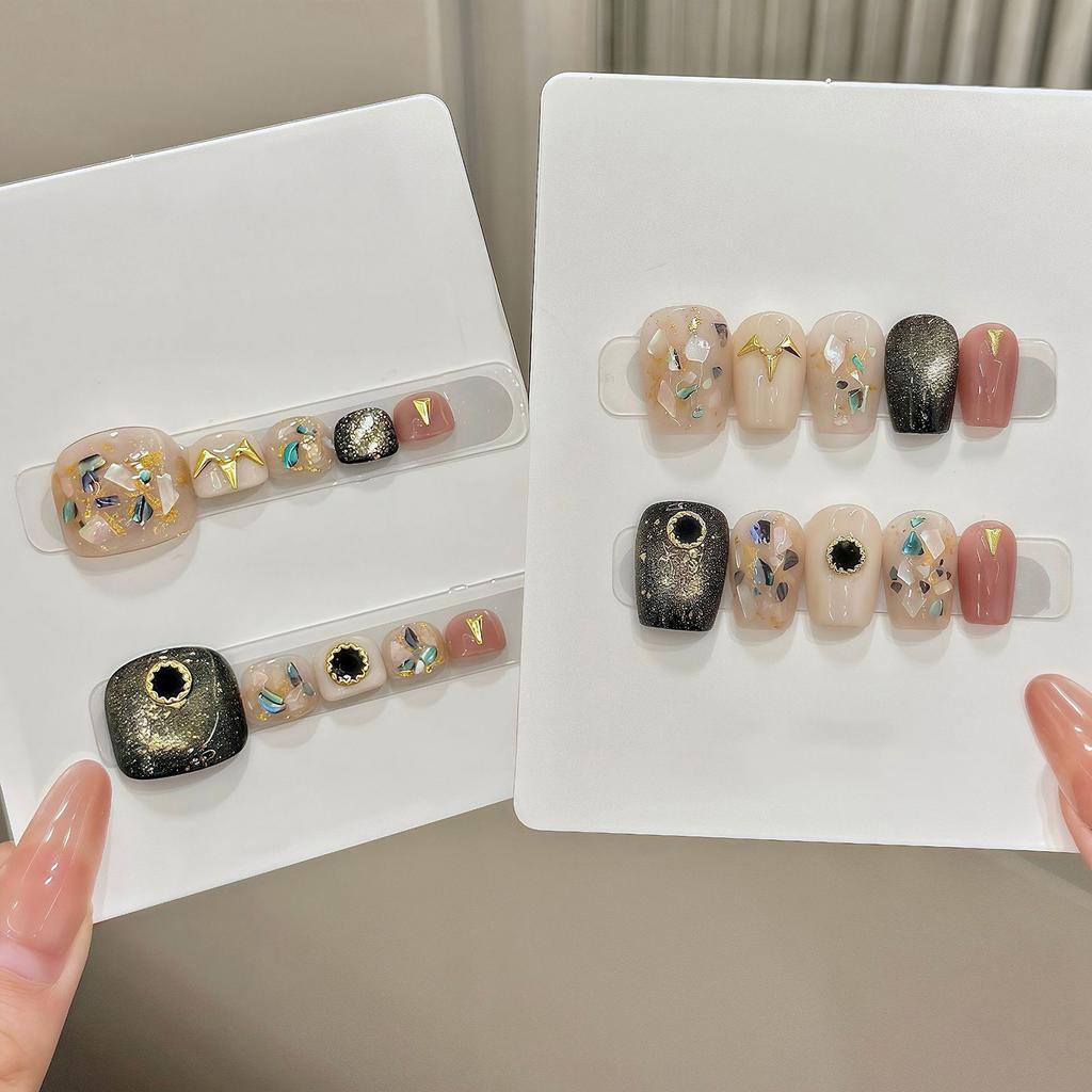 10Pcs Retro Coin Style Mother Of Pearl Fragment Cat Eye Short Handmade Accessories For Hands And Feet