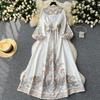 French Retro Elegant Long Dress Women Court Style Printed Paisley Party Dresses Ladies Slim A-line V-neck Long Dresses