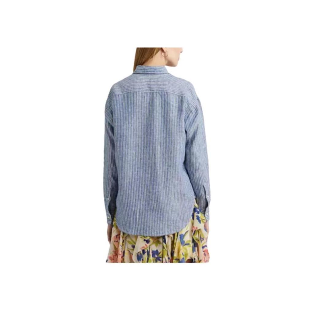 Polo Ralph Lauren Loose Fit Striped Long Sleeve Shirt Women Shirts Blue White 200932628-001