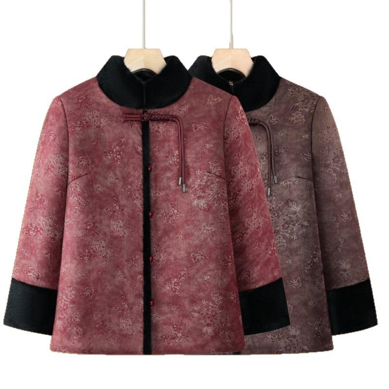 Winter thick padded jacket for the elderly Tang jacket with velvet old lady padded jacket to keep warm