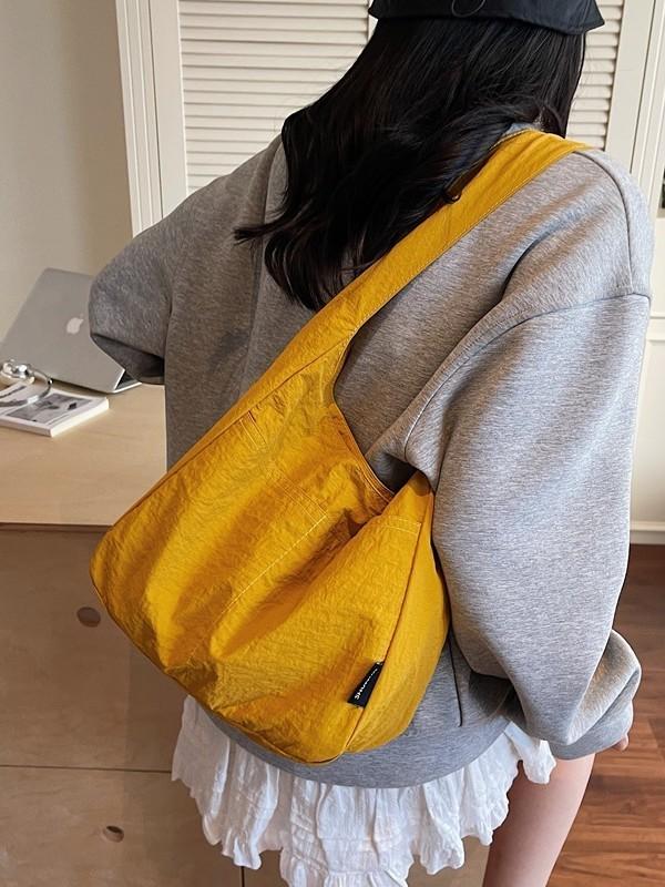 Pure Color Retro Shoulder Bag With Large Capacity For Girls