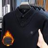 2025 Men's Winter Long Sleeve Lapel Knitwear - Thickened Two-Piece Style, Plus Velvet, Warm Base Layer for Middle-Aged Fathers