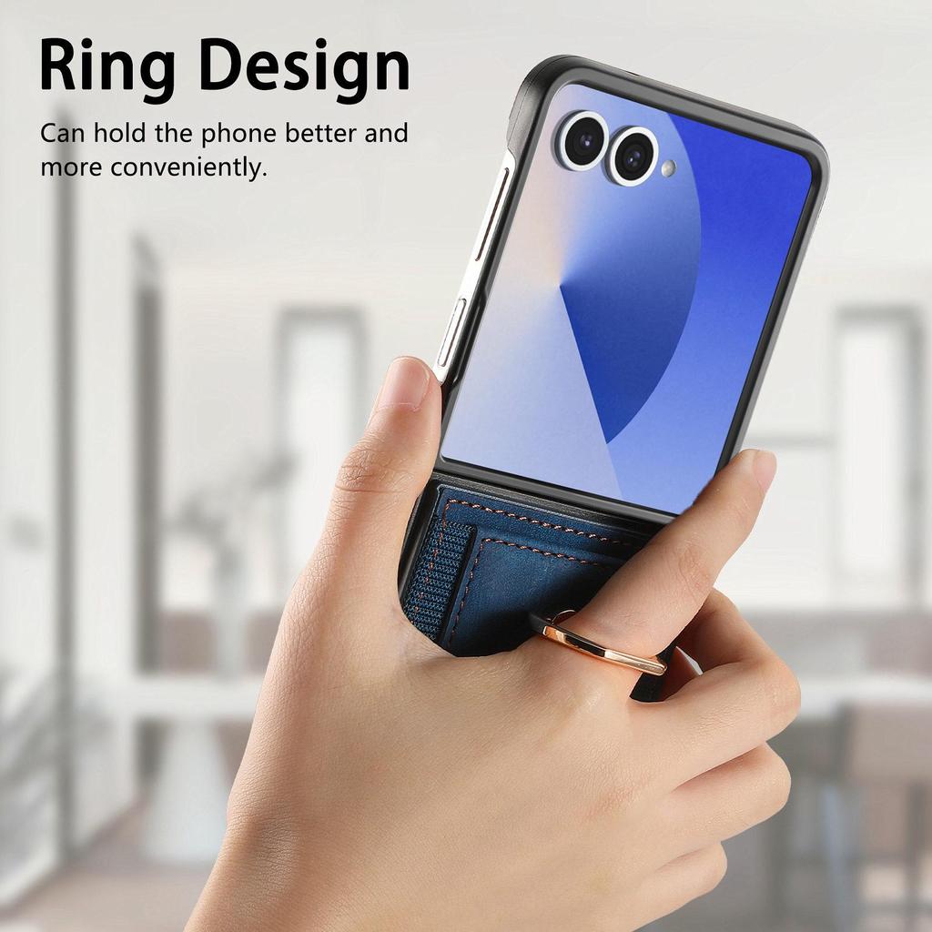 Samsung Z Flip 7 FE Leather Ring Wallet Case with Card Holder and Stand