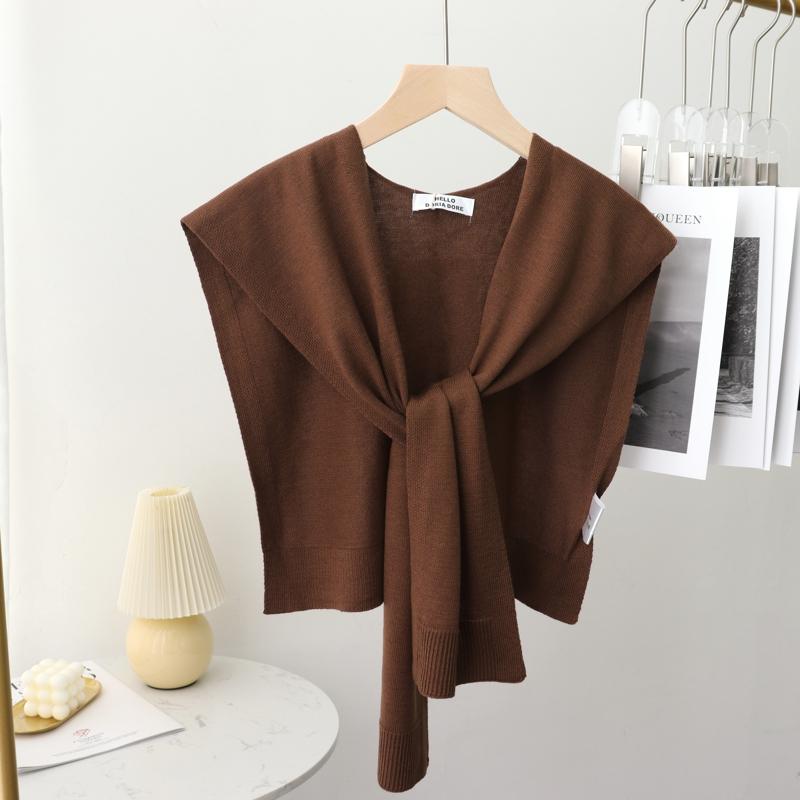 Korean Summer Air Conditioning Fake Collar Neck Guard Scarf Female Knit Thin Autumn Knotted Cape Sunscreen Shawl For Women