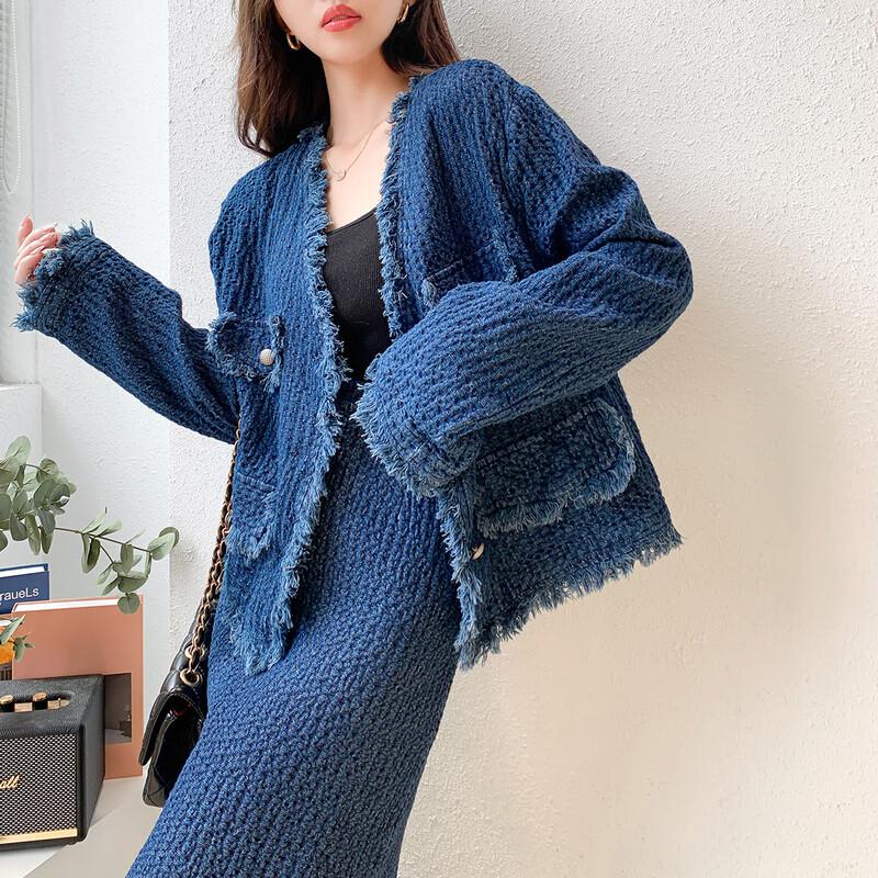 MOCANA Women's Tweed Jacket & Mid-length Skirt Set