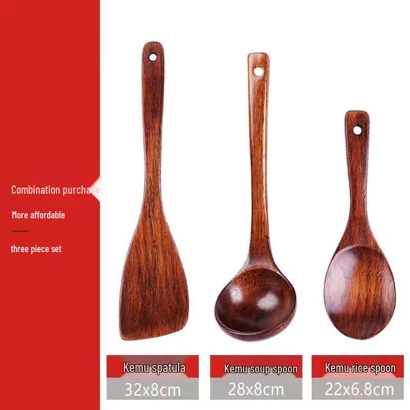 Sour Jujube Wood Long Handle Spoon & Spatula Set - Non-stick, High Heat Resistant, Perfect for Stir-fry & Soup