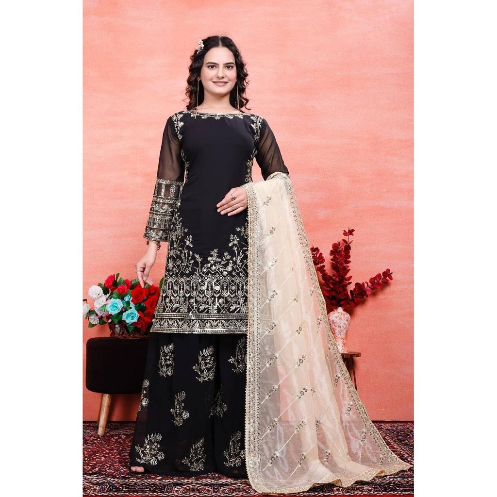 BOLLYOOD PAKISTANI DESIGNER SALWAR KAMEEZ WOMEN INDIAN PARTY WEAR SHARARA SET VFP-1887a