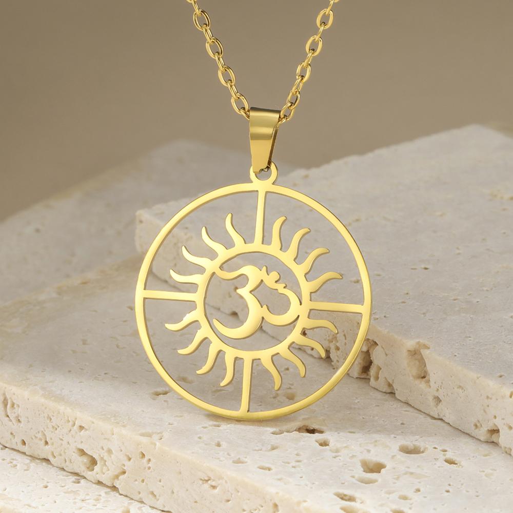 Dawapara Lotus Flower Mandala OM AUM Symbol Necklace Buddhist Chakra Yoga Jewelry Spiritual Amulet Stainless Steel
