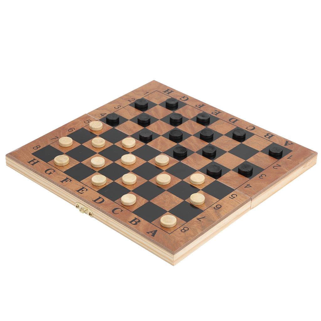 Wooden Box Chess Chessboard Checkers 3 in 1 Checkerboard with Chessman