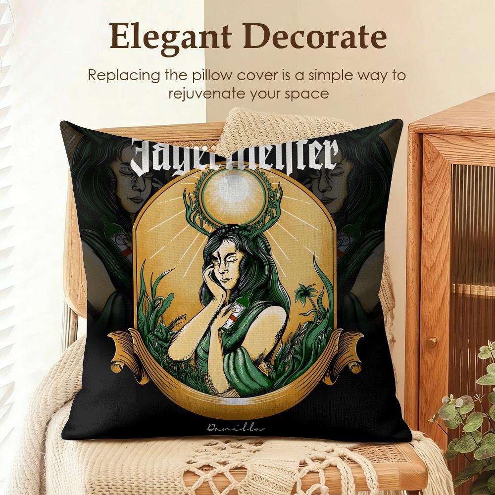 Fashion JJaegermeisterS Cushion Cover Natural Linen Organic Fabric DoubleSided Printing Sofa Home Decor Gift Pillow Case