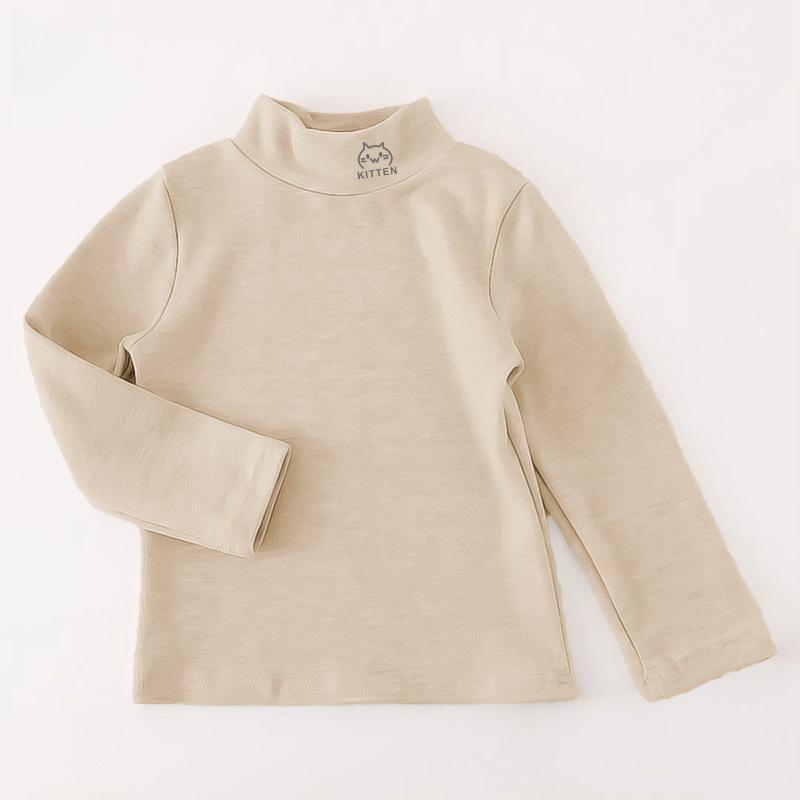 Children's velvet base shirt with autumn and winter cartoon print new style for boys and girls' student half high neck mid top