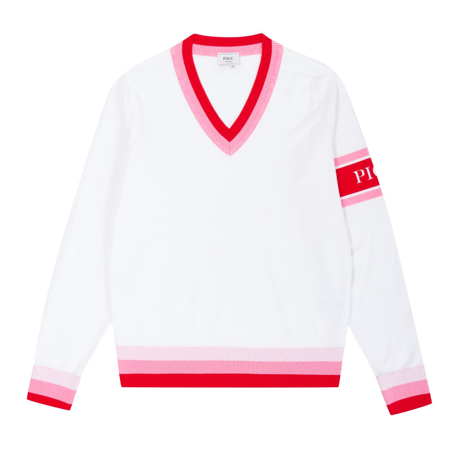 Pigc Women S Striped Logo Pullover Knit (Sw0Dni10231) White.Sw0Dni10231/095