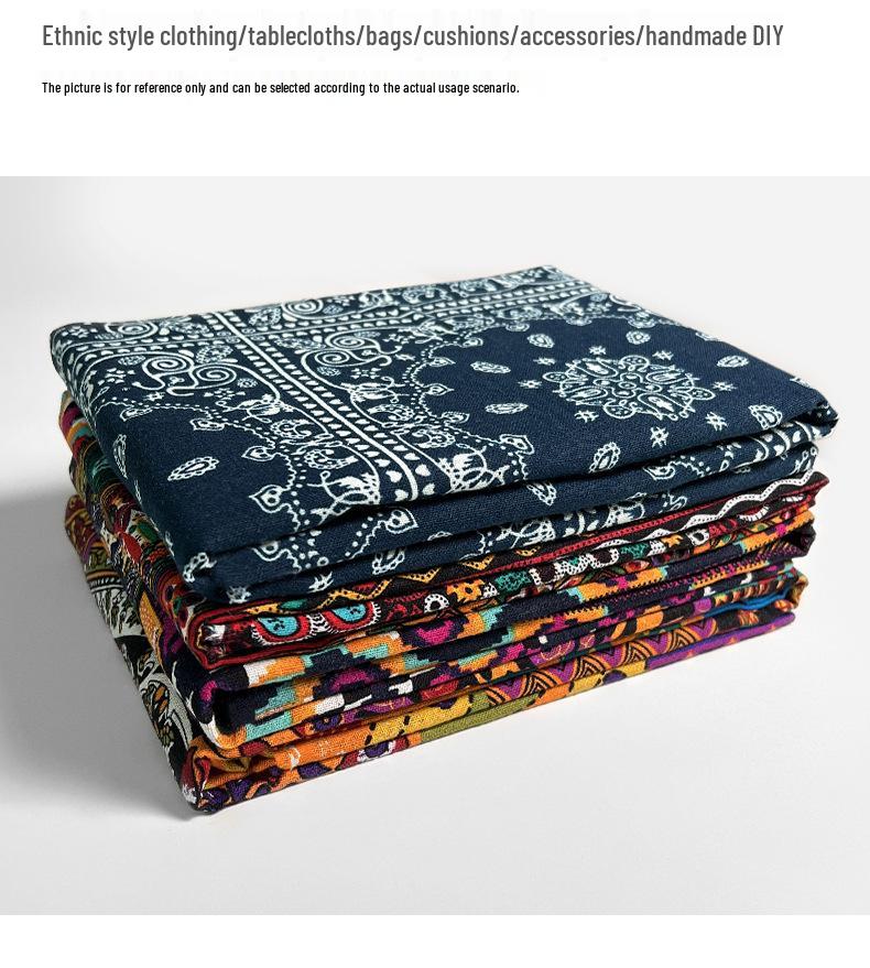 Ethnic Style Cotton Linen Fabric – Lijiang Yunnan Print for Tablecloths, Clothing, Curtains, and Bags