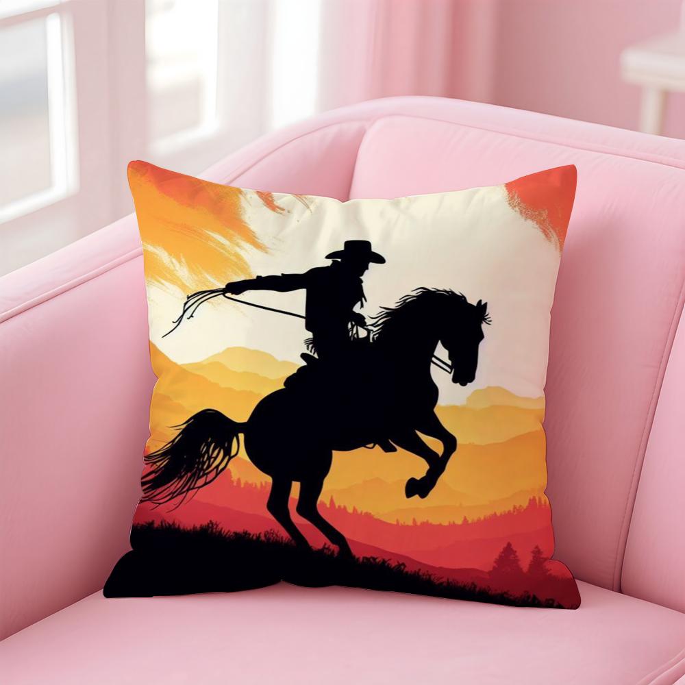 Dynamic Bold Cool Rider Horse Painting Cushion Cover Linen Pillowcase Cover Soft Decor for Sofa Home Room