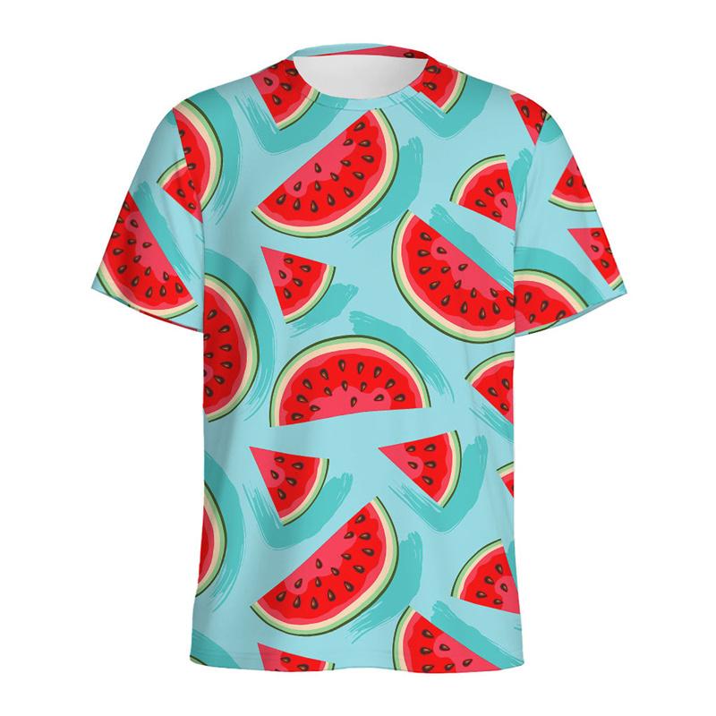 Summer Round Neck 3D Watermelon Pattern Print Top Fashionable Casual Short Sleeved Men's T-shirts