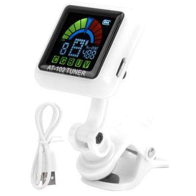Aroma Guitar Clipon Tuner USB Rechargeable Builtin Battery Violin Ukulele AT102(White )
