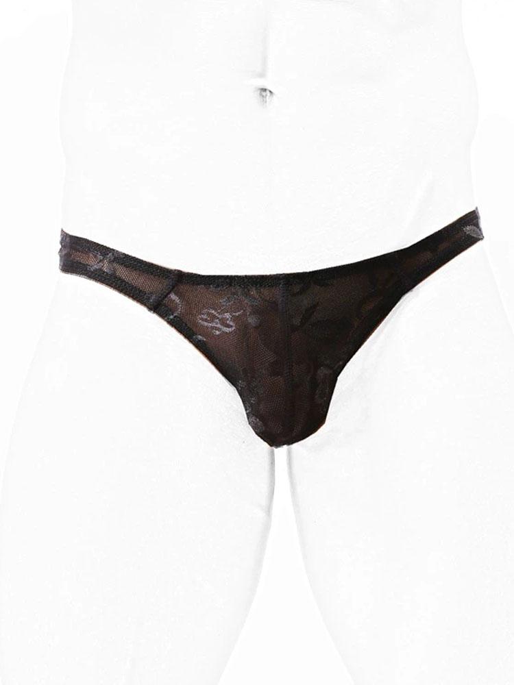 Low Waist Men'S Lace Thong Sex Exotic Lingerie Man G-String Ice Silk U Pouch Sheath Briefs Sissy Underpants Male Allure