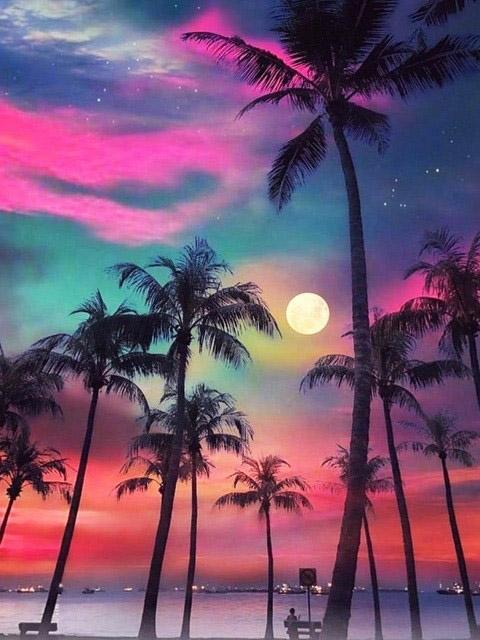 5D DIY Diamond Painting Landscape Full Square Round Drill Embroidery Seaside Cross Stitch Sunset Coconut Tree Decoration Hobby